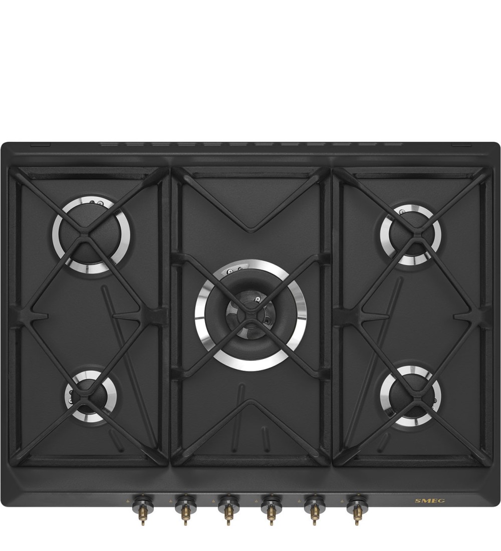 SMEG Smeg SRV876AOGH Piano di cottura gas 5 fuochi 68.5 cm antracite wok stile coloniale da incasso
