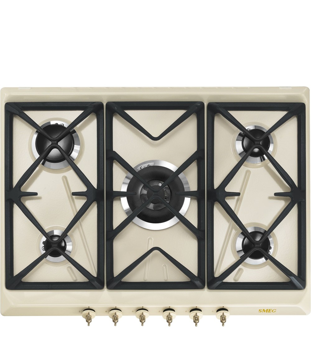 SMEG Smeg Piano cottura a gas 5 fuochi con wok da incasso 68.5 cm crema SRV876POGH
