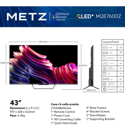 MQE MQE7600 TV 43 Pollici QLED 4K Ultra HD