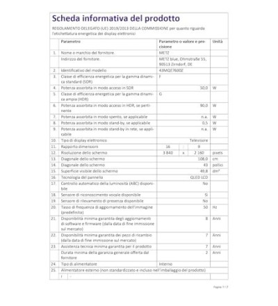 MQE MQE7600 TV 43 Pollici QLED 4K Ultra HD
