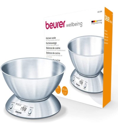Beurer Beurer KS54 Bilancia da Cucina Digitale con Timer e Ciotola in acciaio