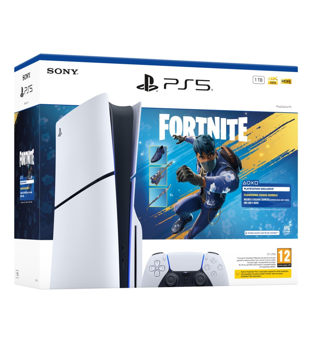 SONY PS5 Console 1TB Standard Slim White + Fortnite Flowering Chaos