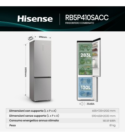 Hisense COMBI HISENSE RB5P410SACC 238LT CE.C INOX